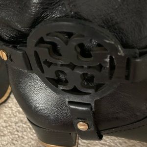 TORY BURCH vintage tall black leather boots. Size 7, Tory logo on outside ankle.